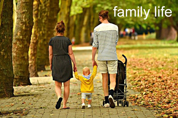 family walk in park