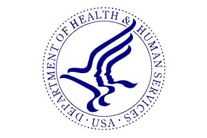 The logo for the department of health and human services.