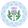 The scottish thistle in a blue circle.
